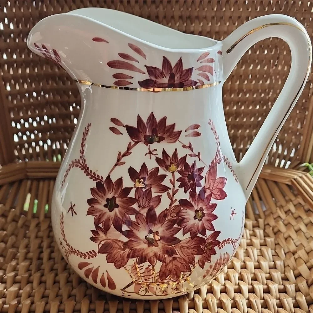 Floral Pitcher Gold Tone Accent